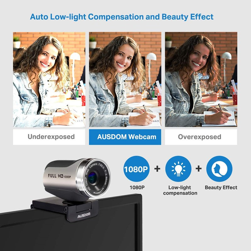 Ausdom AW615S Full HD 1080p Webcam , Build-in Microphone with Smart Noise Cancellation Function, for Windows Only