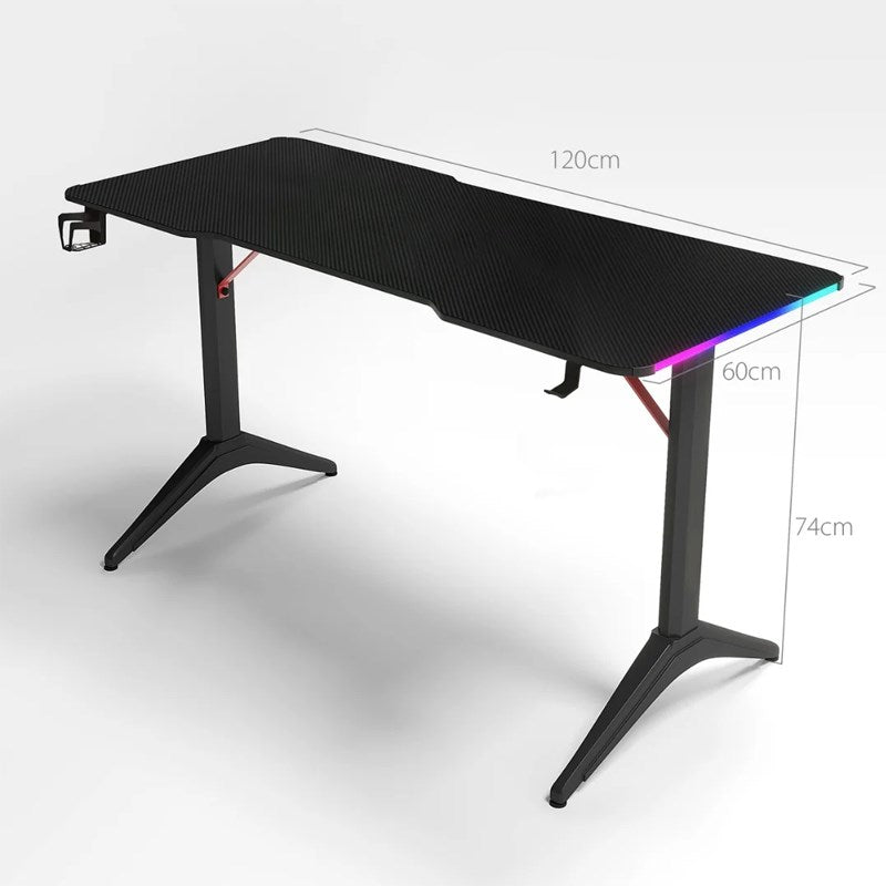 Royal RGB Lighting Gaming Desk with Carbon Fiber Surface - Black