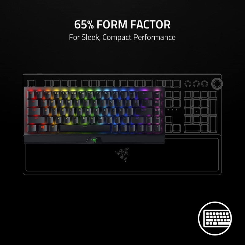 Razer BlackWidow V3 Mini HyperSpeed Wireless 65% Mechanical (Green Switches) RGB Gaming Keyboard, US Layput - Black