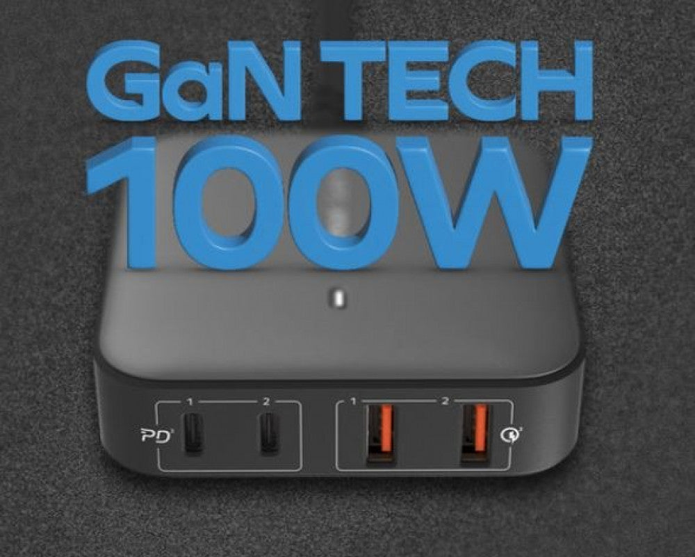 Momax OnePlug 100 Watts 4-Port Desktop Charger, Grey
