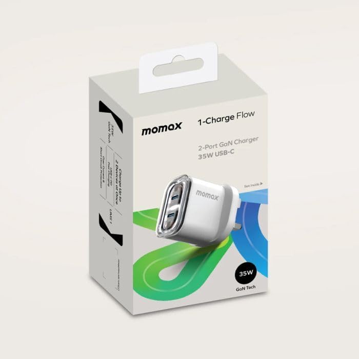 Momax 1-Charge Flow PD 35 Watts GaN Wall Charger [2 ports] - UK Plug