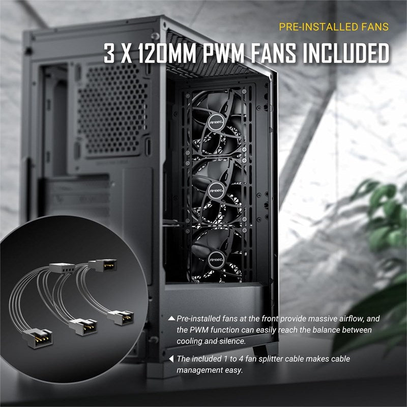 Antec P20C E-ATX Mid Tower Gaming PC Case - Black (3 Fans Included)