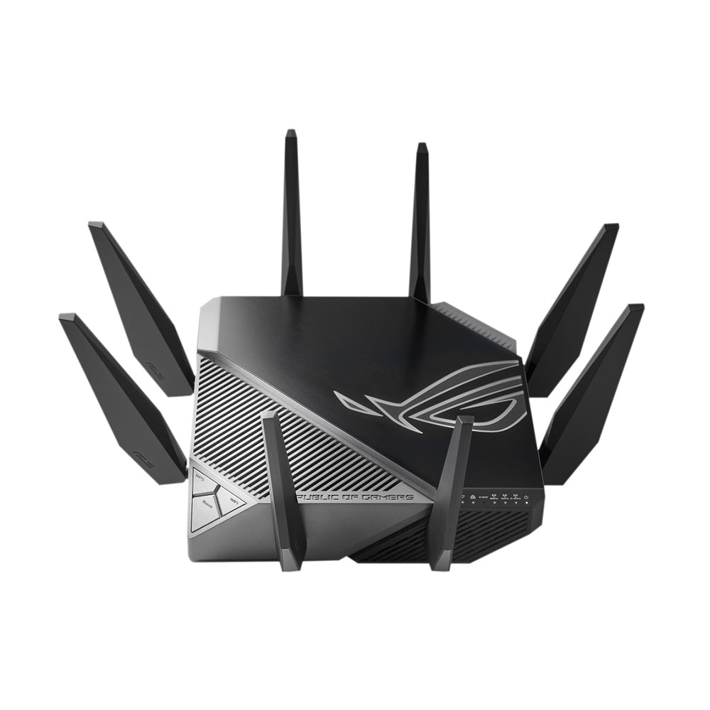 راوتر العاب من اسوس ROG Rapture, راوتر العاب 6 جيجا هرتز, ثلاثي الموجات WiFi 6E (802.11ax), 2.5 جيجاهرتز, منفذ WAN / LAN متوافق مع PS5, تسريع ألعاب ثلاثي المستوى