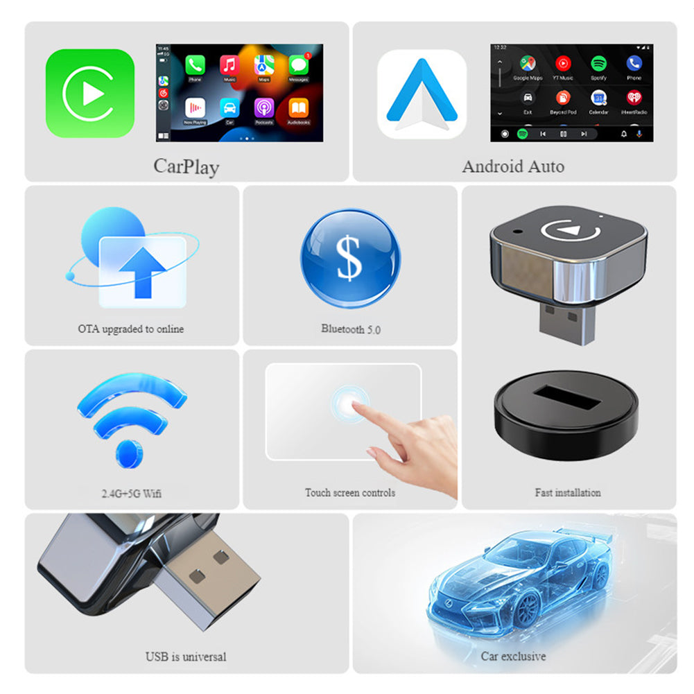 2 In 1 CarPlay Android Auto Box Turn Wired CarPlay Android Auto To Wireless CarPlay