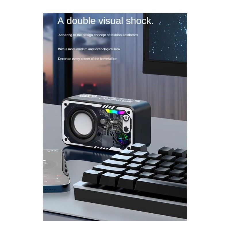 Transparent Portable Bluetooth Speaker With 3D Surround Sound, LED Light Effects, TF Card Support - Black, (Pack of 2)