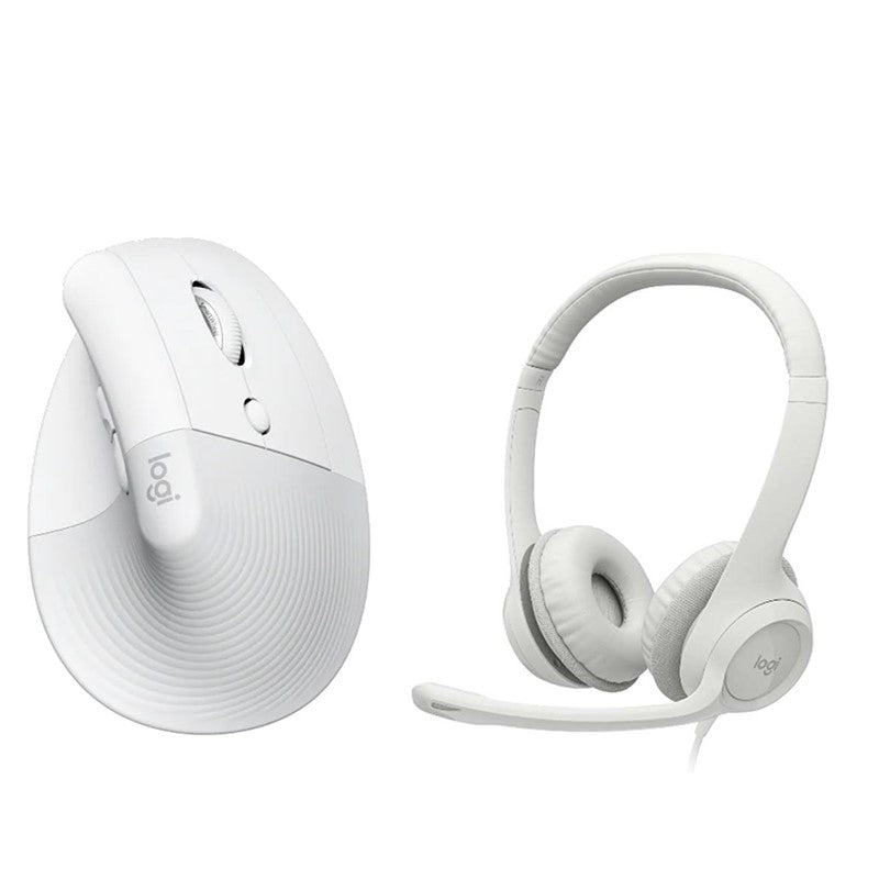 Logitech H390 USB Headset with Noise-Cancelling Mic + Logitech Lift Bluetooth Vertical Ergonomic Mouse