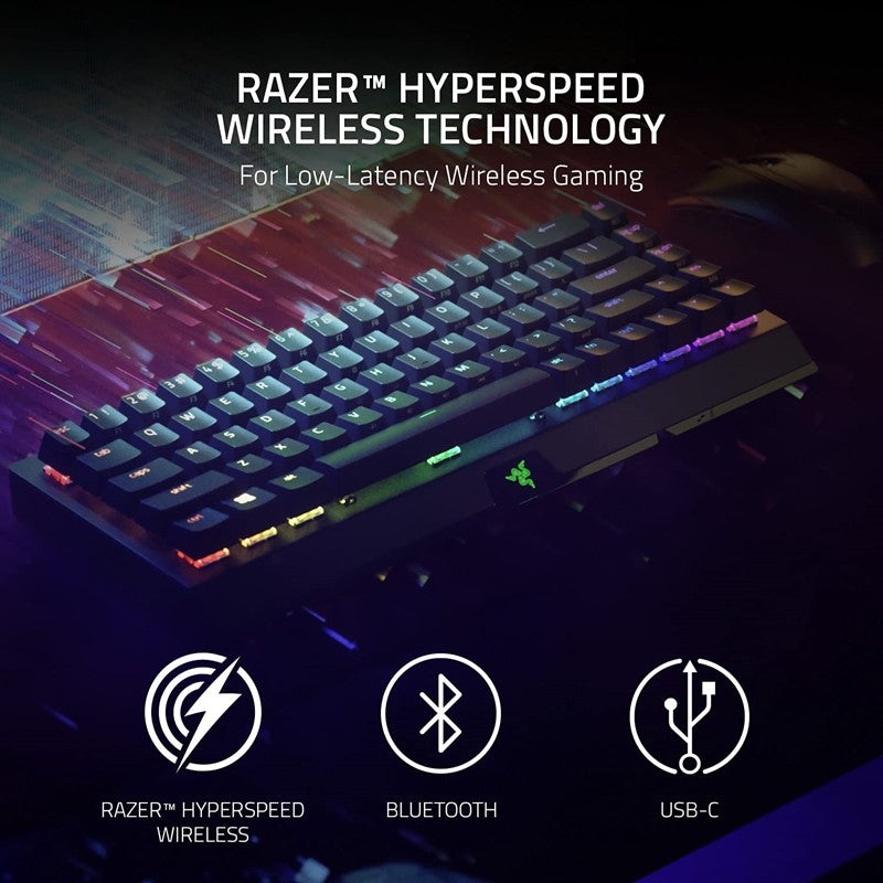 Razer BlackWidow V3 Mini HyperSpeed Wireless 65% Mechanical (Green Switches) RGB Gaming Keyboard, US Layput - Black