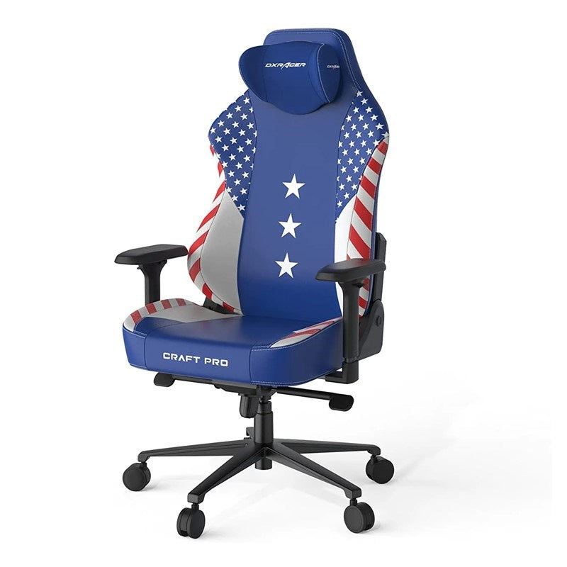 DXRacer Craft Pro Dream Team Gaming Chair Blue/White + GAMEON 3in1 L-Shaped Slayer II XL Series Gaming Desk - Black