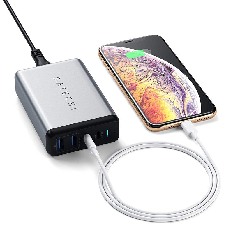 Satechi 75W Dual Type-C PD محول شاحن السفر مع منفذين USB-C PD و 2 USB 3.0 - رمادي فلكي