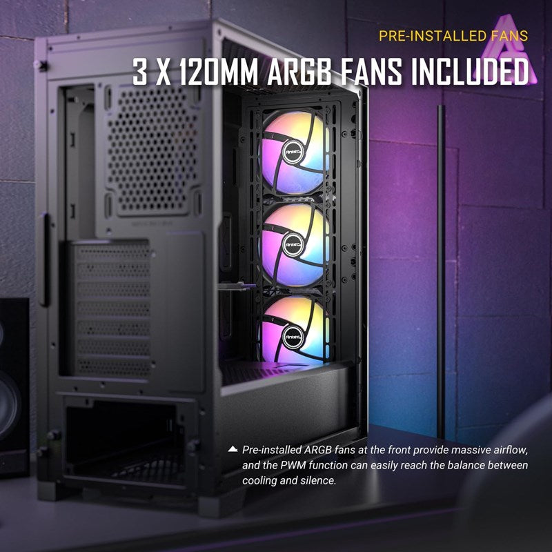 Antec P20C ARGB E-ATX Mid Tower Gaming PC Case - Black (3 ARGB Fans Included)