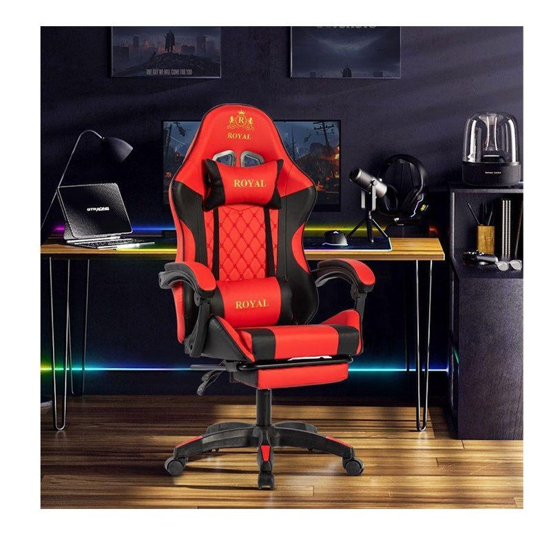 Royal Ergonomic Design Gaming Chair with Footrest - Red + Twisted Minds T Shaped RGB Gaming Desk (Dimension:110 cm x 60 cm x 75 cm)