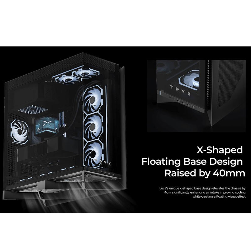 TRYX LUCA L70 E-ATX Mid Tower Gaming Case - Black (No Fans Included)