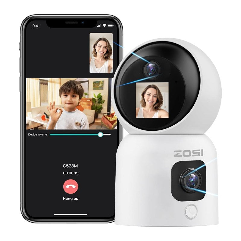 Zosi Indoor PT Camera with Screen, Dual Lens 3 MP + 3 MP