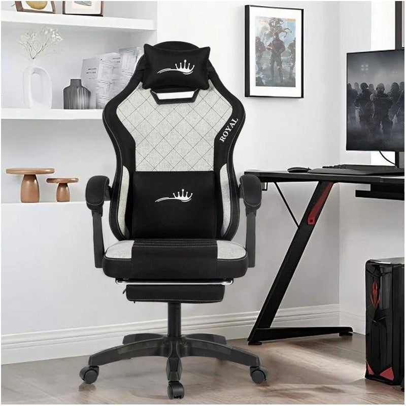Royal King Gaming Chair with Footrest - Grey/Black + Twisted Minds T Shaped RGB Gaming Desk (Dimension: 100 cm x 60 cm x 75 cm)