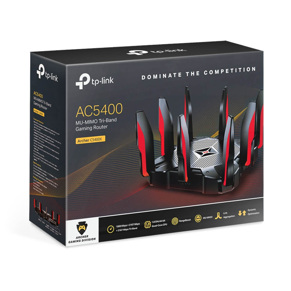 TP-Link Archer AC5400X MU-MIMO Tri-Band Gaming Router,1.8GHz 64-bit quad-core CPU,5334 Mbps