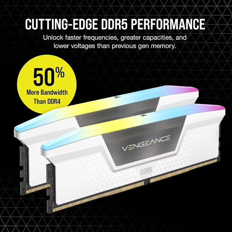 Corsair VENGEANCE RGB 64GB (2x32GB) DDR5 DRAM 6000MT/s CL30 AMD EXPO & Intel XMP Memory Kit - White