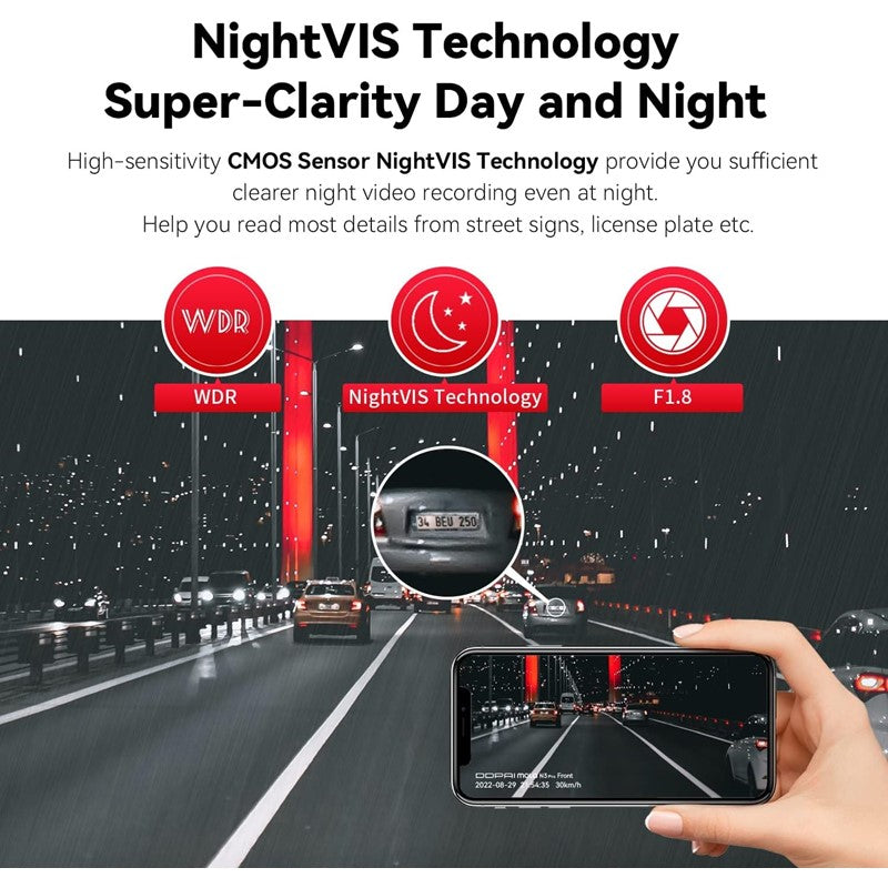 DDPAI Mola N3 Pro, 2.5K Dual Dash Cam Front and Rear, 1600p+1080p FHD for Cars with APP, Built-in Wi-Fi, GPS, Night Vision, 24H Parking Monitor