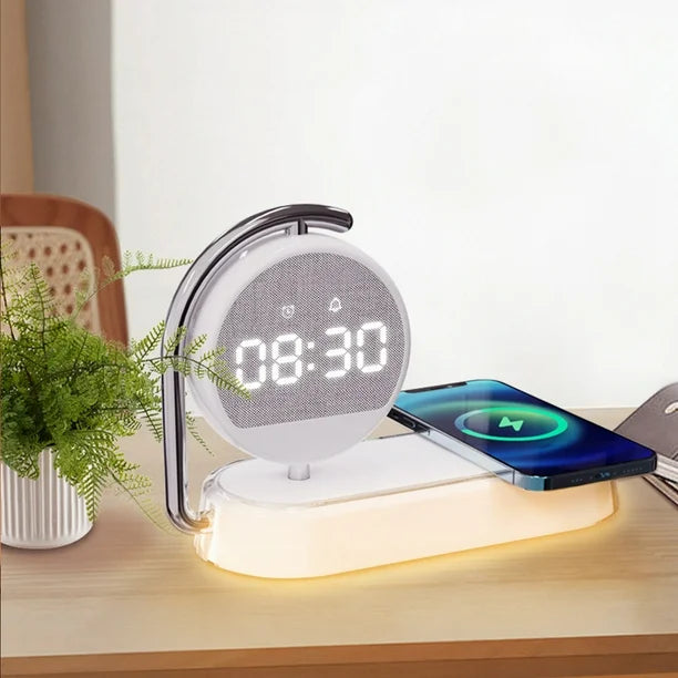 3 in 1 Night Light Alarm Clock, 3 Ways Dimmable Touch Table Lamp with 15 Wireless Charger, LED Digital Alarm Clock