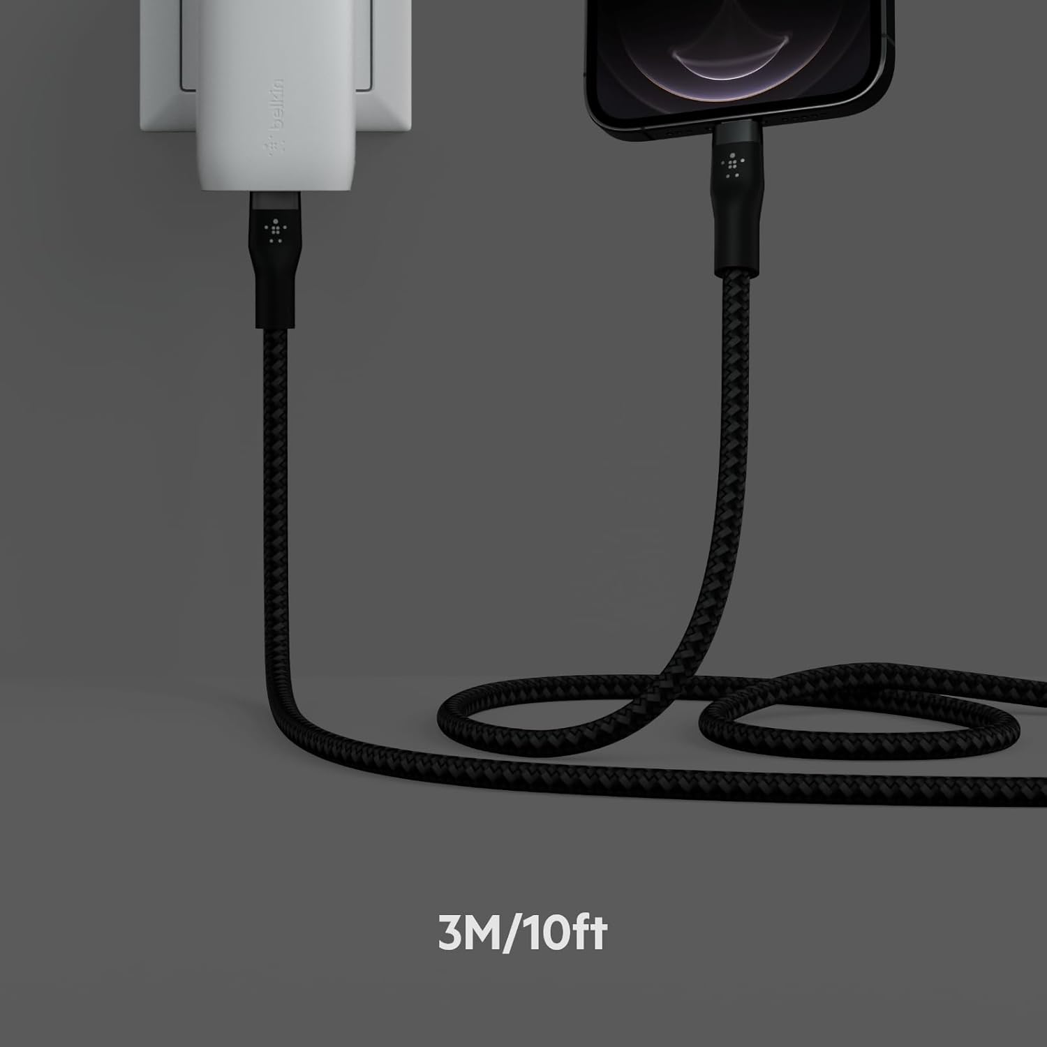 Belkin BoostCharge Pro Flex Braided USB Type C to Lightning Cable (3M), MFi Certified 20W Fast Charging PD Power Delivery for iPhone