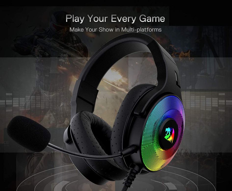 Redragon H350 Pandora RGB Wired Gaming Headset, Over-Ear Headphones for PC/PS4/XBOX One/NS - Black