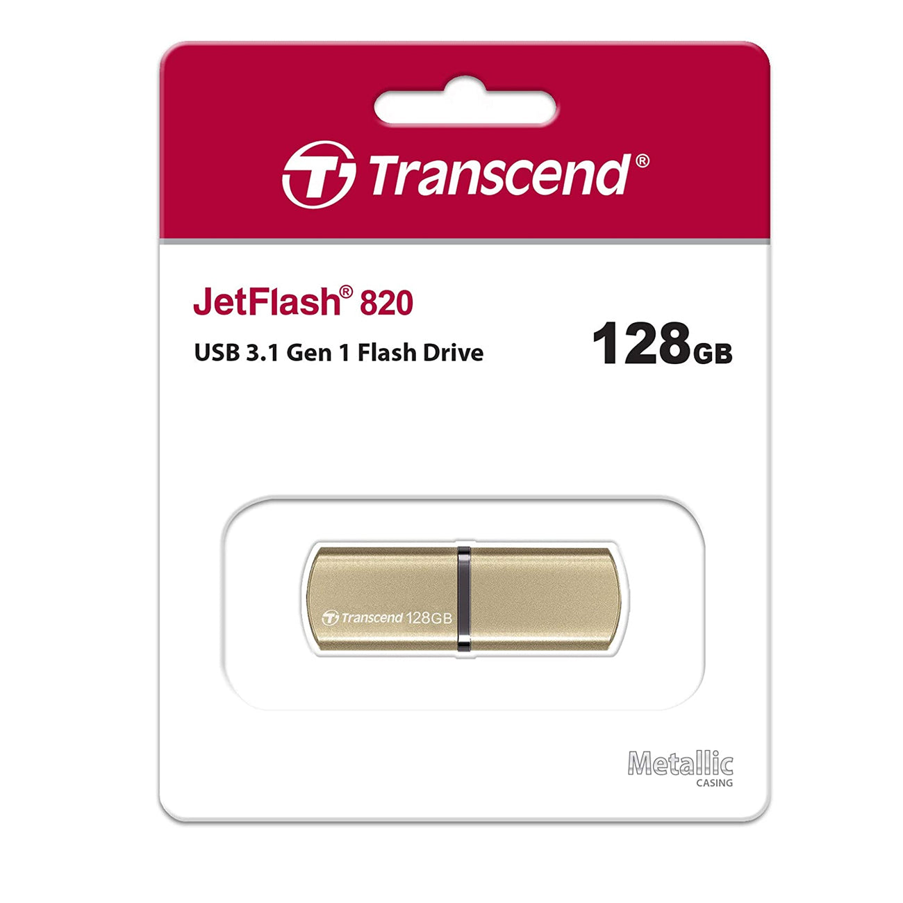 Transcend 128GB Jetflash 820 USB 3.1 Gen 1 Flash Drive for Windows and Mac - Gold