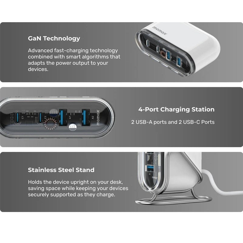 Momax 1-Charge Flow PD 80W GaN Desktop Charger [4 Ports], White
