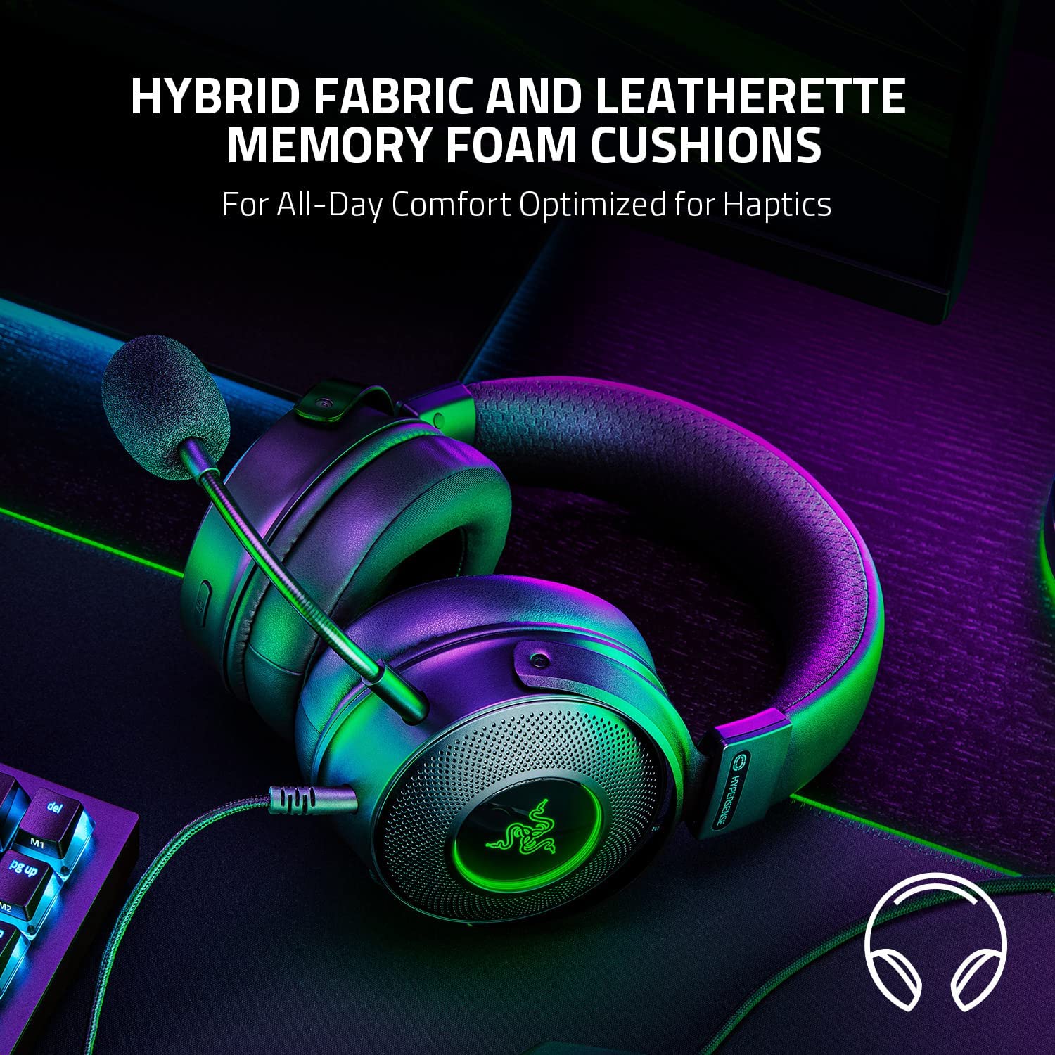 Razer Kraken V3 HyperSense Wired USB Gaming Headset with Haptic Technology - Black