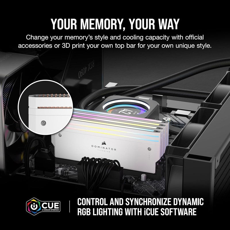 Corsair DOMINATOR TITANIUM RGB 64GB (2x32GB) DDR5 DRAM 6600MT/s CL32 Intel XMP Memory Kit - White