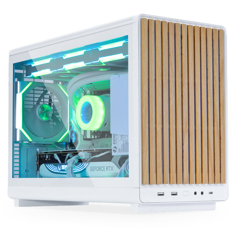 LIAN LI A3 DAN Micro ATX Gaming PC Case - White/Wooden Panel