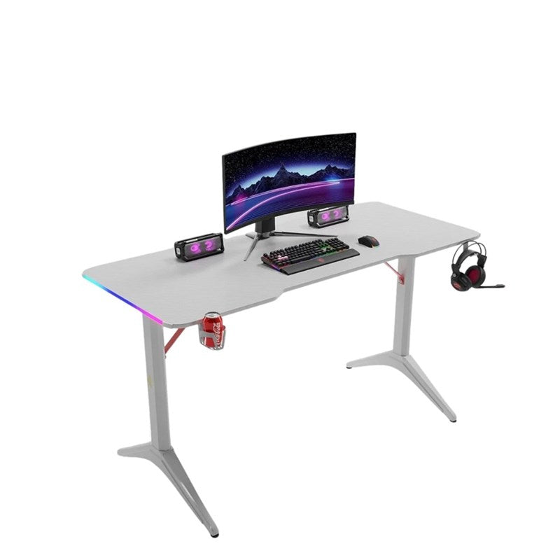 Royal Ergonomic Design Gaming Chair with Footrest - White + Royal RGB Lighting Gaming Desk with Carbon Fiber Surface - White