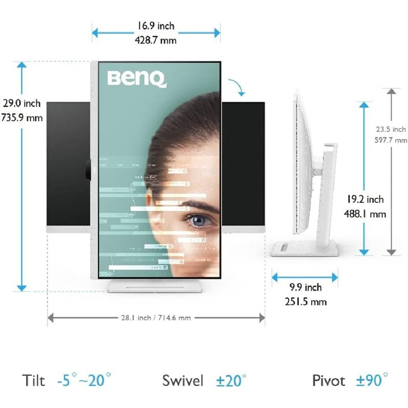 BenQ GW3290QT Monitor, White, Noise Cancelling Mic, Blue Light Filter, Built In Speakers, GW3290QT