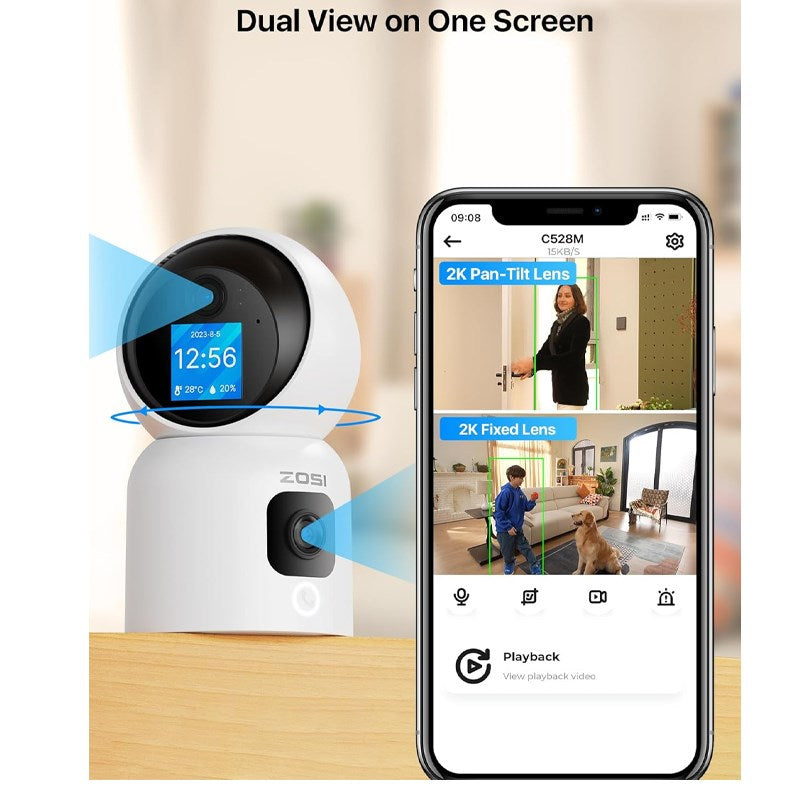 Zosi Indoor PT Camera with Screen, Dual Lens 3 MP + 3 MP