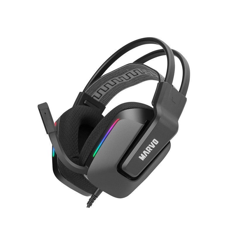 MARVO H8619 BK USB Wired RGB Gaming Headset With Detachable Microphone - Black