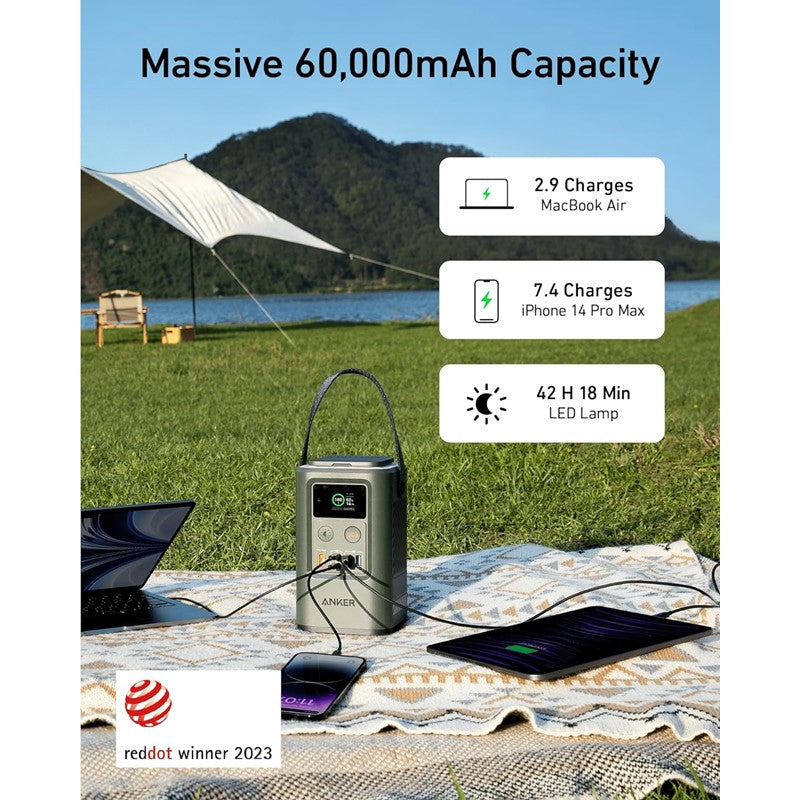 Anker Power Bank, 60000 mAh Portable Charger 60 Watts with Smart Digital Display, Retractable Auto Lighting and SOS Mode, (PowerCore Reserve 192Wh) for Laptop, Travel, and Outdoor Camping