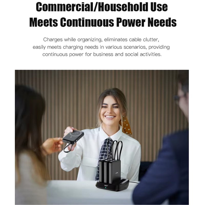 WST 4 in 1 Power Bank Docking Station (4 x 10000mAh) with Built-in Type C Cable