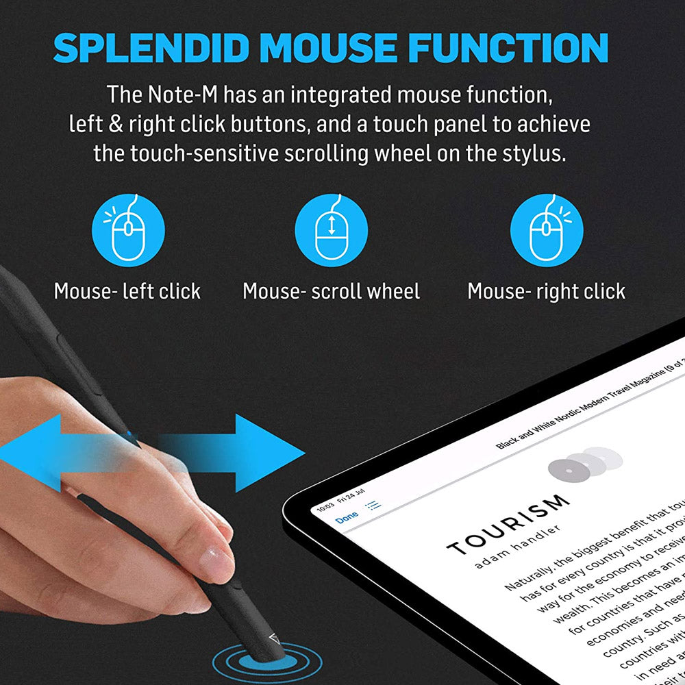 Adonit Note-M Dual-Function Mouse stylus, Click Buttons, Touch-Sensitive Scrolling Wheel, Palm Rejection for iPad Pro 3rd & 4th Gen, iPad 6, 7 & 8th Gen, iPad Air 3rd & 4th Gen, iPad Mini 5th Gen
