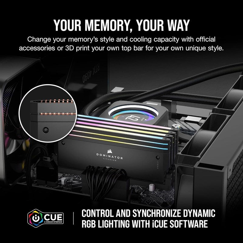 Corsair DOMINATOR TITANIUM RGB 64GB (2x32GB) DDR5 DRAM 6600MT/s CL32 Intel XMP Memory Kit - Black