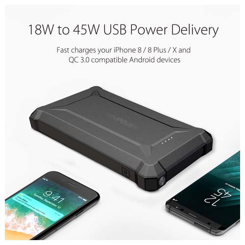 RAVPower Rugged Waterproof 10050mAh PD QC 3.0 Power Bank - Black