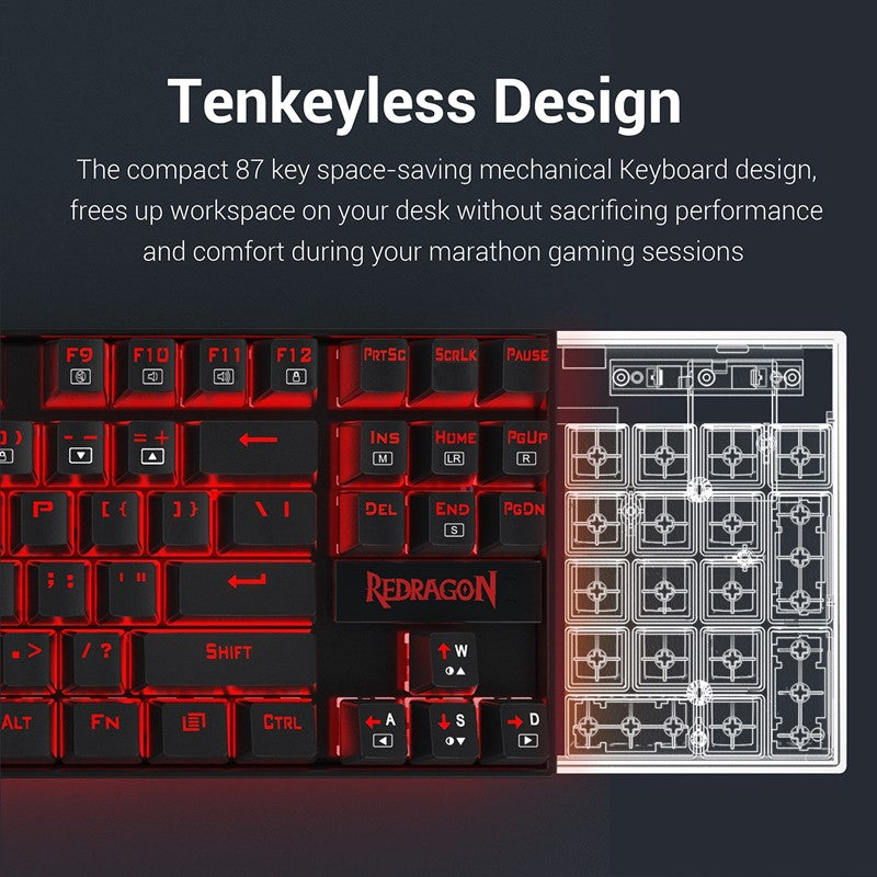 Redragon Kumara K552 Mechanical 80% TKL Gaming Keyboard - Black
