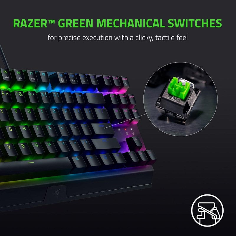 Razer BlackWidow V3 TKL 80% Compact Mechanical Gaming Keyboard with Razer Chroma RGB (Green Switch) - Black (US Layout)
