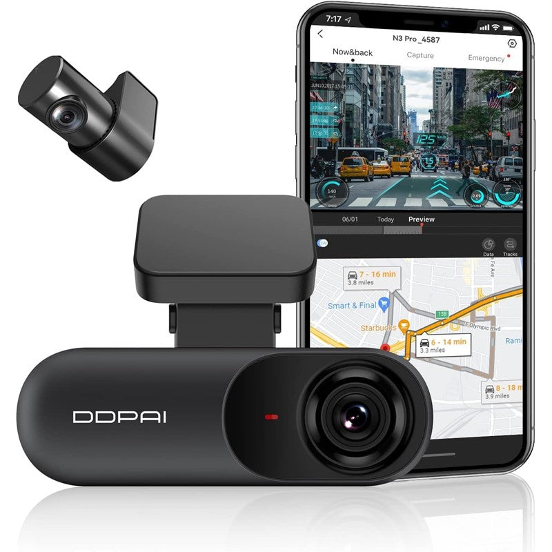 DDPAI Mola N3 Pro, 2.5K Dual Dash Cam Front and Rear, 1600p+1080p FHD for Cars with APP, Built-in Wi-Fi, GPS, Night Vision, 24H Parking Monitor