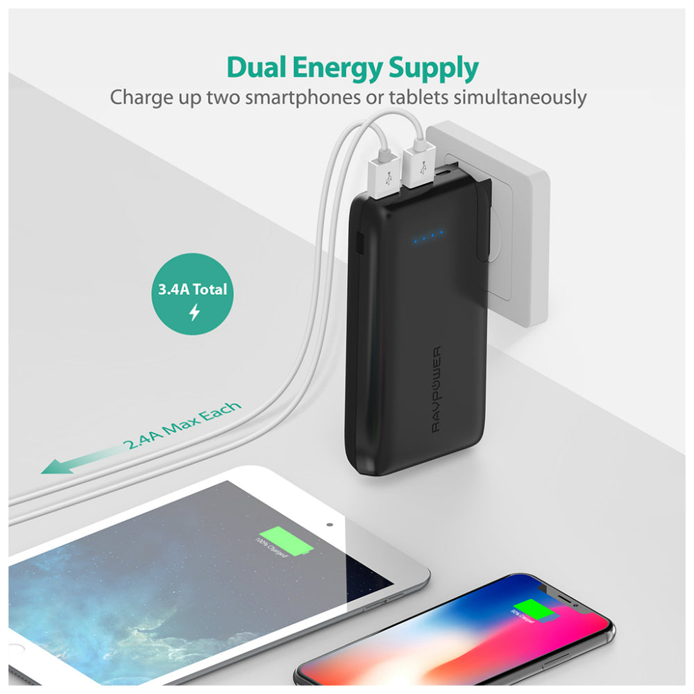 RAVPower Savior iSmart AC Plug 10000mAh Power Bank - Black