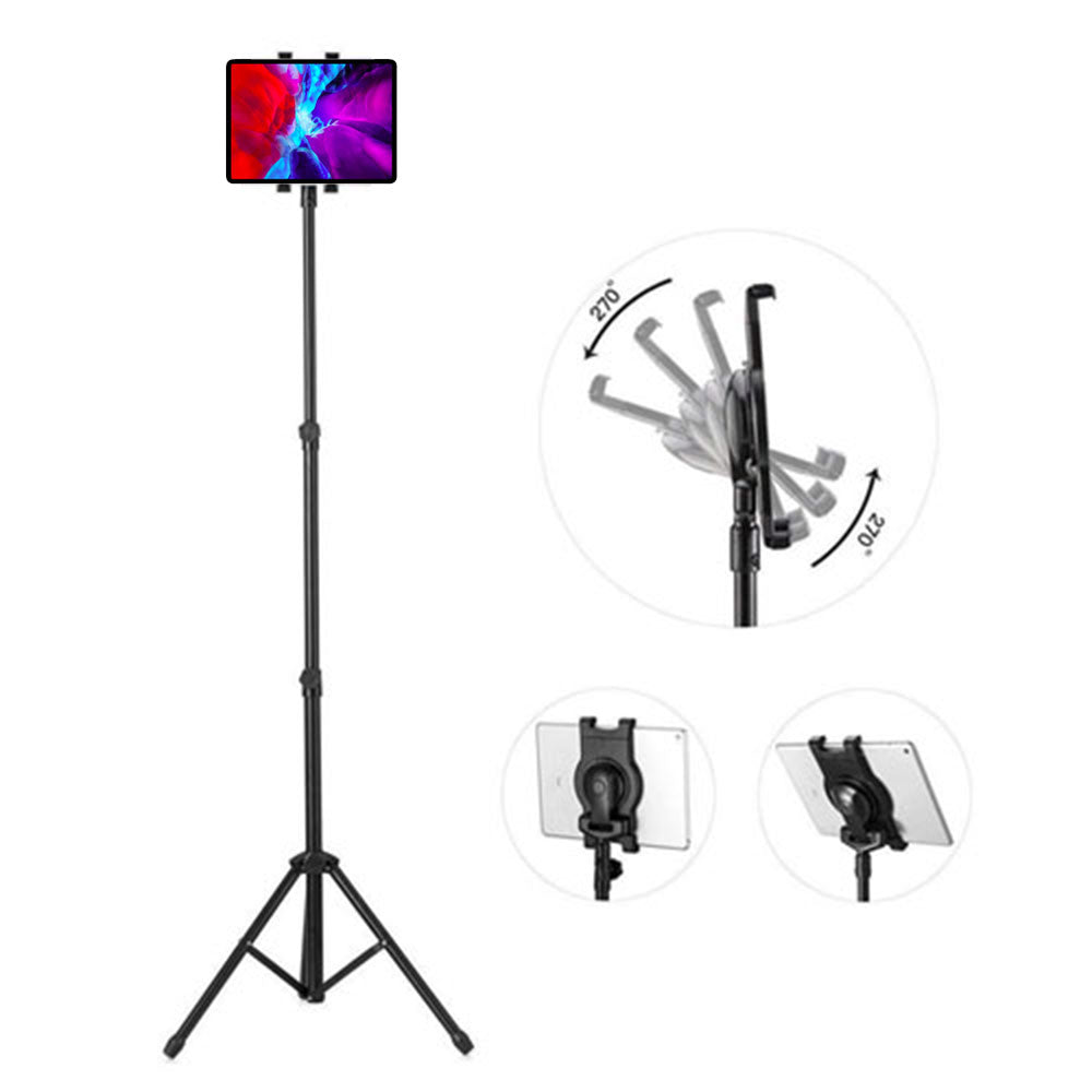 Universal iPad Tablet Tripod Stand, Adjustable Foldable Floor Stand with 360’ Rotating Holder for iPad Pro, iPad Air, Tablets for 7.9” to 11