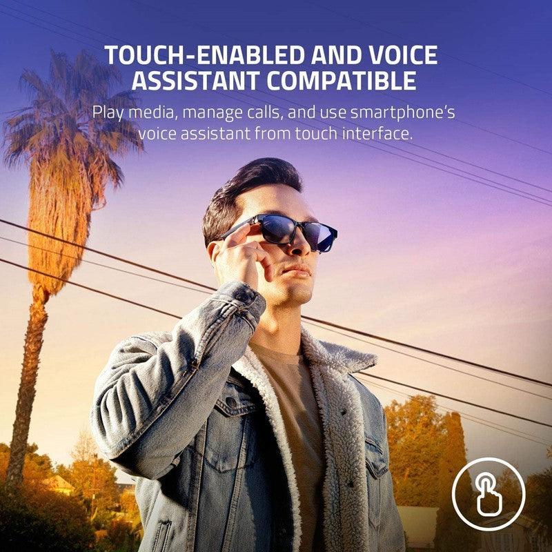 Razer Anzu Smart Glasses, Blue Light and Sunglass Lens, Rectangle Design, Large - Black