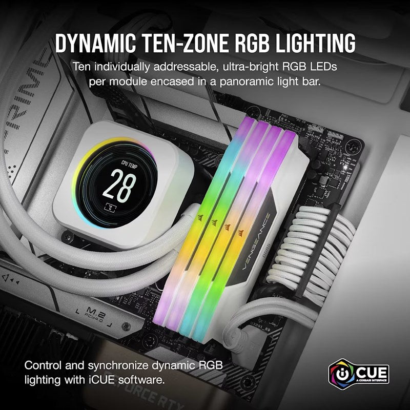 Corsair VENGEANCE RGB 64GB (2x32GB) DDR5 DRAM 6000MT/s CL30 AMD EXPO & Intel XMP Memory Kit - White