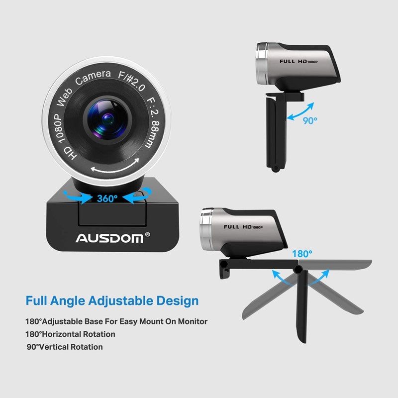 Ausdom AW615S Full HD 1080p Webcam , Build-in Microphone with Smart Noise Cancellation Function, for Windows Only
