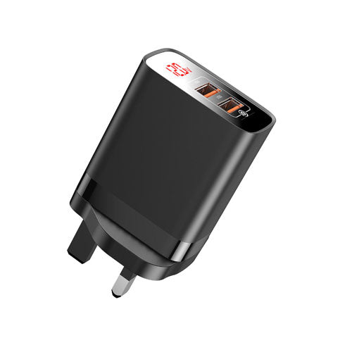 Baseus Mirror Lack Dual QC 18W Digital Display Quick Home Charger UK Pin