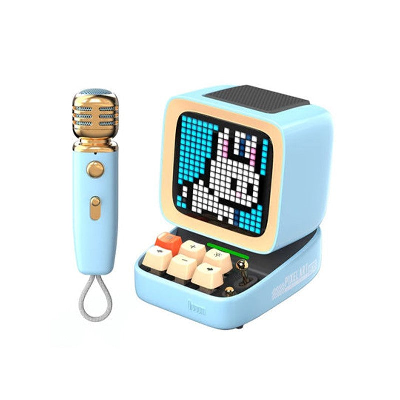 Divoom Ditoo-Mic Retro Pixel Art Portable Bluetooth Speaker with Microphone Karaoke Function – Blue & Green