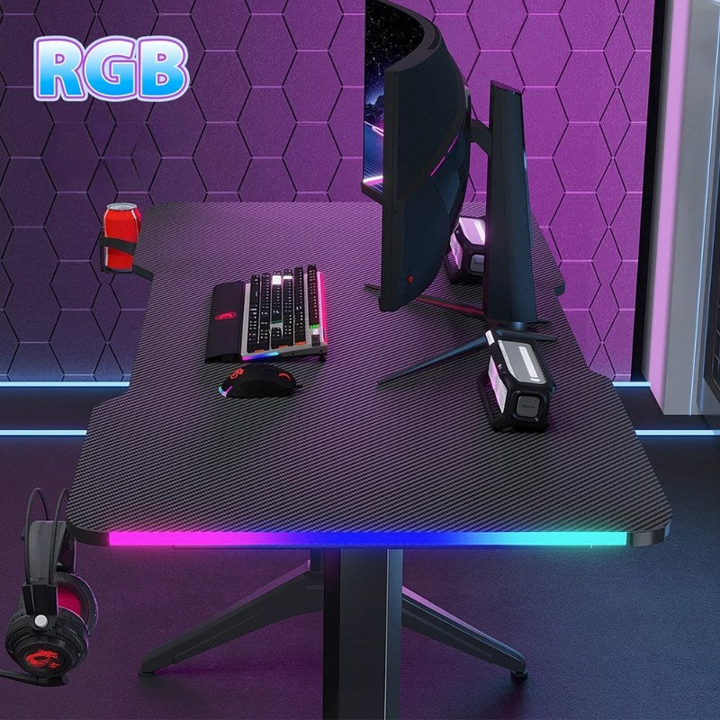 Royal RGB Lighting Gaming Desk with Carbon Fiber Surface - Black