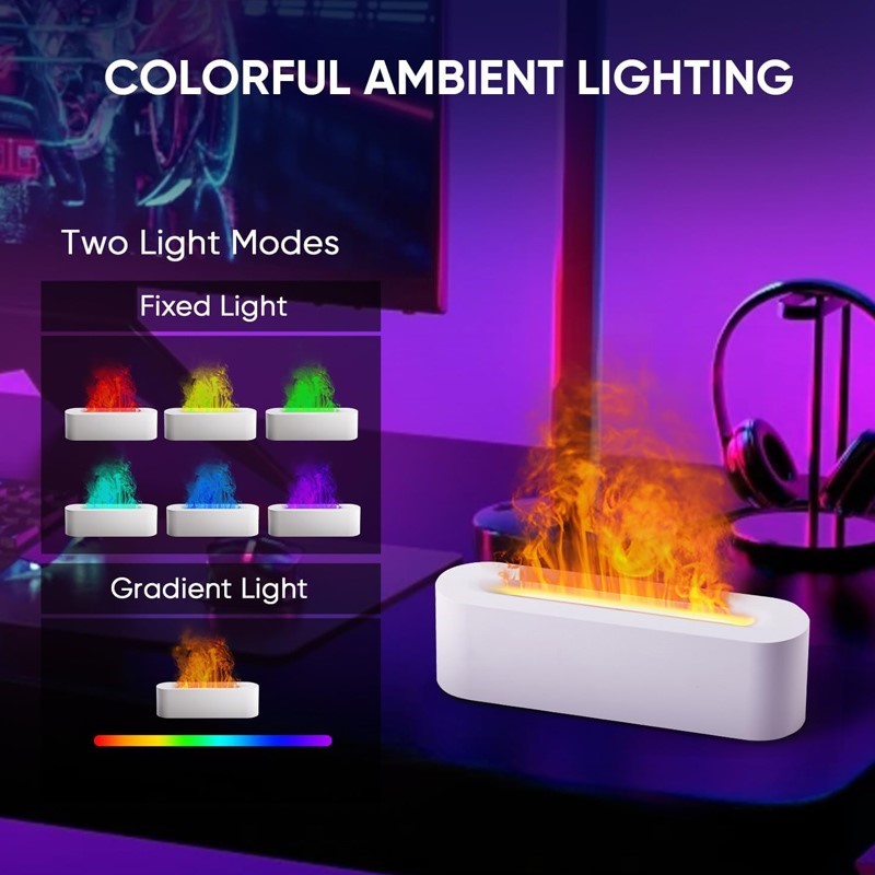 Gadgeton RGB Flame Aroma Diffuser & Humidifier with 7-Color LED Light - White, (Pack of 2)